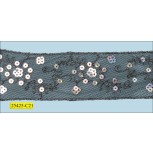 2'' Sequin Floral Sewn On Mesh Tape Black and Irredesent