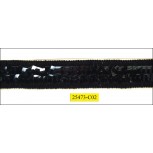 2 Rows 7mm Square Sequin Sewn On Wooly Braid 1" Black