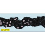Sequin Floral embroidered Scalloped On Net 1 1/4" Black