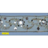 Sequins and Lurexed Embroidered Floral Organza Tape 2 1/4" 