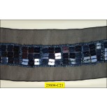 Sequins Square Inside Squared Beads on Organza 2 1/2" Black