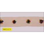 multicolor beaded flower design on 3/4" linen tape