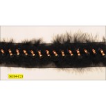 Bead and Sequins Raschel Sewn On Organza with Feather 1 1/2" Black