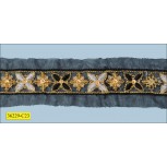 Beaded Embroidered Organza with Lurex 1" Black and Gold