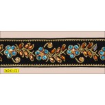 Beads, Stone and Sequins in Gold Embroidered Jacquard 1 7/8" Black, Turquoise, and Brown