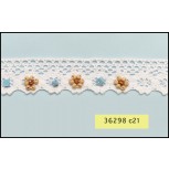 Beaded Crochet Scalloped White Lace 1 1/8" Natural and Turquoise