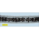Beaded and Sequins Silver Lurex Embroidered Organza Tape 1 1/4" Silver and Black