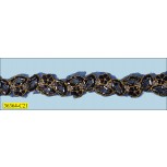 Beads Floral Motif in Lurex Hot Fix 1" Navy, Gold and Clear