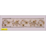 Lurex and Sequins Floral Design on Organza 1 1/2" Black and Gold