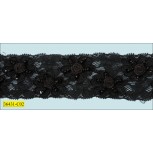 Beaded Stretch Lace Floral Design 2" Black