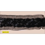 Beaded Lace with Sequins on Organza 2" Black