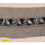 Beaded Lace with Wrapped Stone on Mesh 4 1/2" Black and White