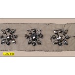 Beaded Organza Floral Pattern 2 1/4" Black and Silver