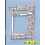 Rhinestone 3x2 Rows Rectangle Buckle with Prong Inner Diameter 20mm Silver
