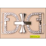 Attachment with Rhinestone Double "D" Inner Diameter 1 3/8" Silver and Clear