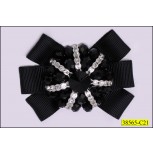Rhinestone and Beads on 7/8" Grosgrain 2 1/2"x1 1/2" Black and Silver