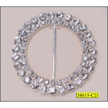 Buckle round with 2 rows stones Inner Diameter 4cm Silver