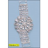 Rhinestone Strap with center Flower 4 1/2" Nickel and Clear