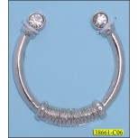 Metal Open Ring with 2 Rhinestones at both ends Silver