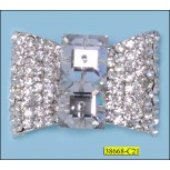 Rhinestone bow shape with bead 1 1/4''x1 3/4'' Silver and Clear