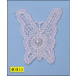 White Butterfly Applique with 1 Bead  (Tabtex) 1x7/8"