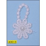White Floral Applique with 1 Rhinestone (Tabtex) 9/16"