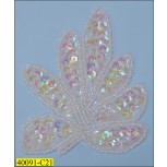 Sequins and Beaded Leaf Applique with Hot Glue 3 1/2"X2 1/2" White