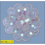 3 Layer Sequins Embroidered Flower Applique with Glue 2 1/2"