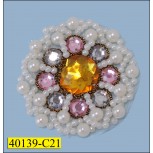 Applique Multi Stone and Pearl Round Patch with Gold Lurex 2"