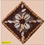 Applique Bead with Shell and Coin Square Patch 3 1/4" Ivory, Brown and Natural