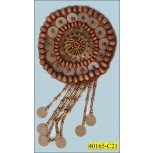 Applique Bead with Disk Round Patch with 7 Beads String 2 3/4" Brown