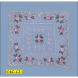 Applique Square Mesh with Floral embroidered 4 5/8"X4" Ivory, Green and Pink