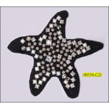 Star Applique with Studs and Rhinestone 3 5/8"x3 3/8" Black and Silver
