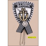 Marine Brooch with 3 Hanging Chain 3 1/2" x 2 1/4" Silver