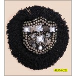 Applique Beaded Frayed Around 4 1/8" Black and Silver