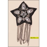 Applique Beaded Star with Hanging Chain 2 1/4" Black and Silver