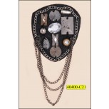 Applique Beaded with Hanging Chain 1 7/8"x 2 1/4" Black and Silver