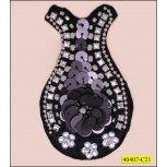 Applique Beaded with Sequins in Middle 4"x2 3/8" Black and Silver