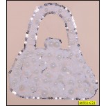 Applique Purse with Roses, Pearls and Sequins 8.5" White