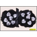 Applique Floral Chiffon on mesh with heart Rhinestones 