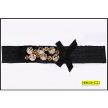Applique rectangle with Clear Rhinestones and Satin Bow 1 1/4" Black and Clear