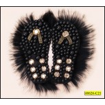 Applique Slipper with Pearl, Chain and Rabbit fur 1'' Clear Black