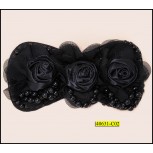 Applique Chiffon with 3 Flowers Hanging beads felt Black