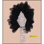 Applique Chiffon with Hanging Rhinestone Chain Black and Silver