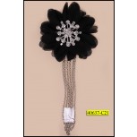 Applique Chiffon 3" with Rhinestone pin with 6 Hanging chain Black and Silver