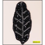 Applique Leaf with Beads and Chains Black and Silver