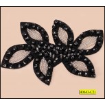 Applique 6 petals with beads and White Beaded lines Black and Clear