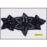 Applique Leaf shape with 3 floral beads Black and Gunmetal