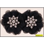Applique with 2 Chiffon flower and Beads 6'' x 3 3/4'' Black