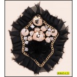 Applique with Rhinestone with Chain and Fur on Black cloth 3 1/2''x 4''